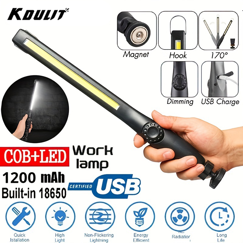 Car Led Light - Multifunctional COB Flashlight With Magnetic USB